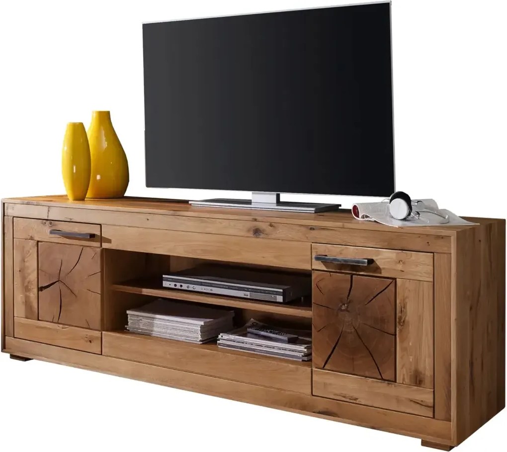 Široká dubová TV skrinka s 2 dvierkami, 200x46x62 cm