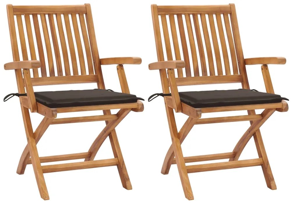 Záhradné stoličky 2 ks sivohnedé podložky teakový masív 3062414