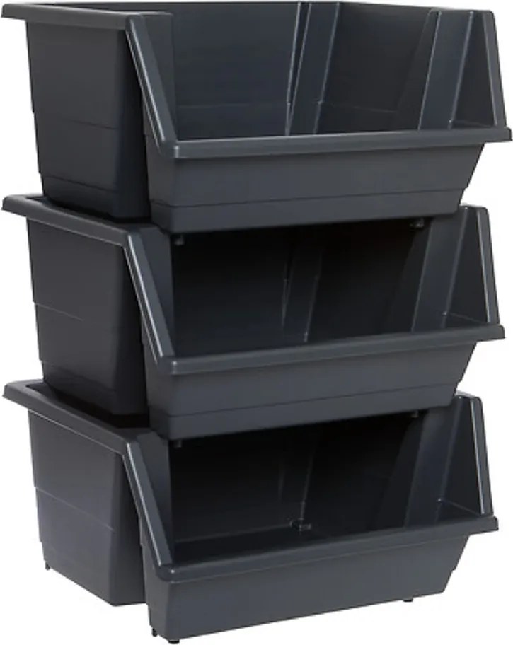 5Five® Sada 3 stohovateľných úložných boxov, STACKEO - čierna