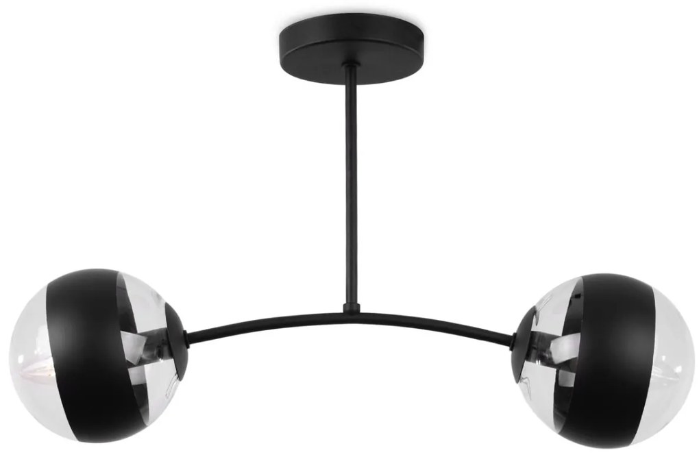 Stropné svietidlo Toledo, 2x čierne/transparentné sklenené tienidlo, B