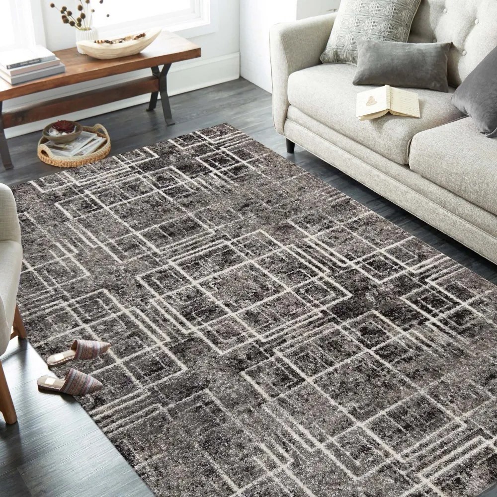 DomTextilu Kvalitný sivý koberec s motívom štvorcov 38610-181326