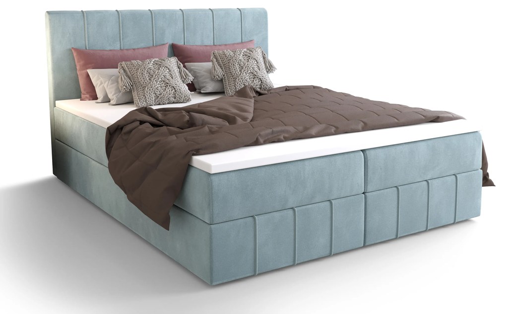 Manželská posteľ Boxspring 180 cm Barack Comfort (sivomodrá) (s matracom a úložným priestorom). Vlastná spoľahlivá doprava až k Vám domov. 1055798