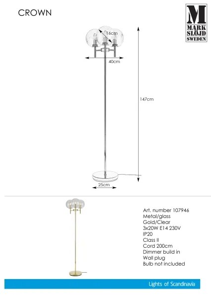 Markslöjd 107946 - Stojacia lampa CROWN 3xE14/20W/230V