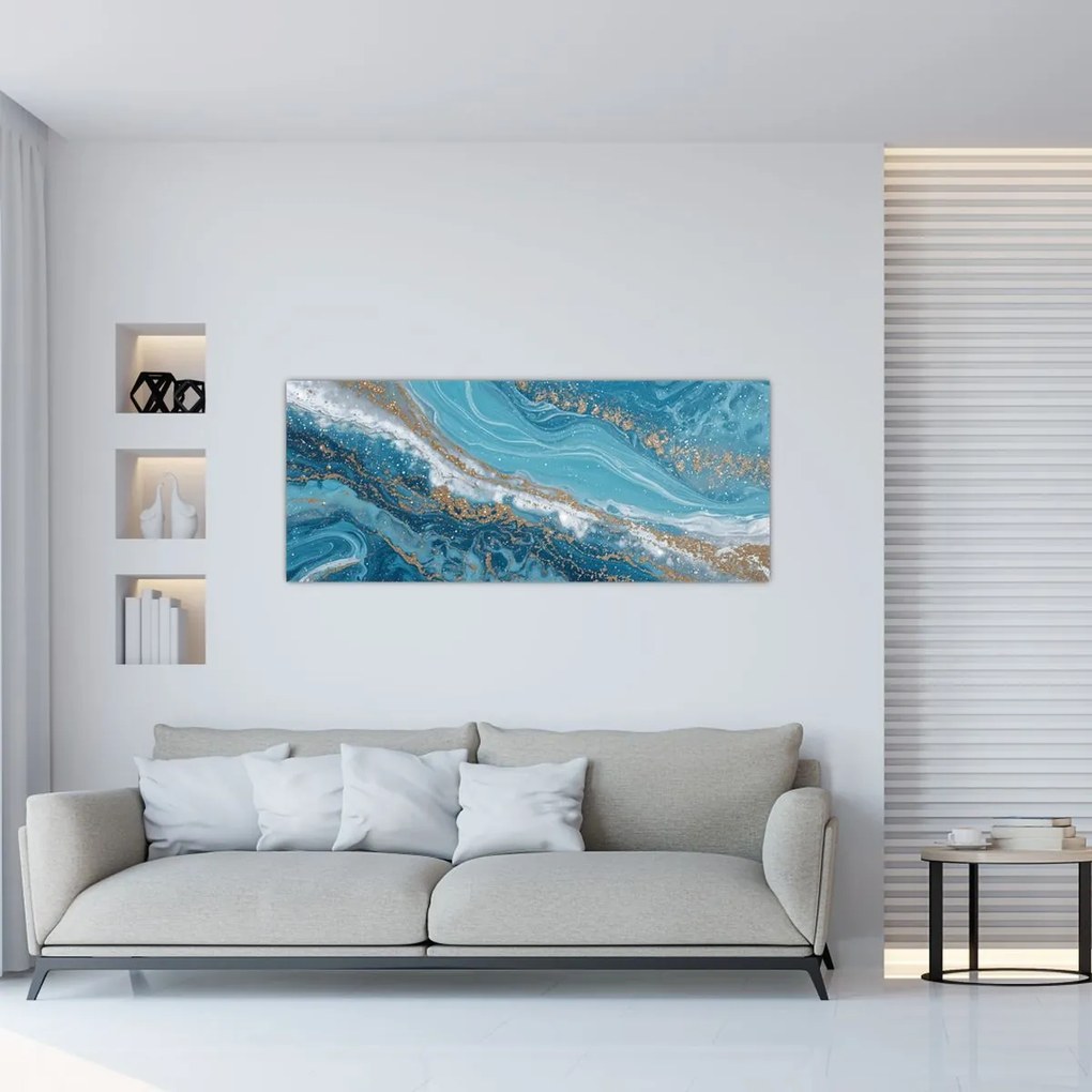 Obraz - Bledomodrý mramor so zlatom I. (120x50 cm)