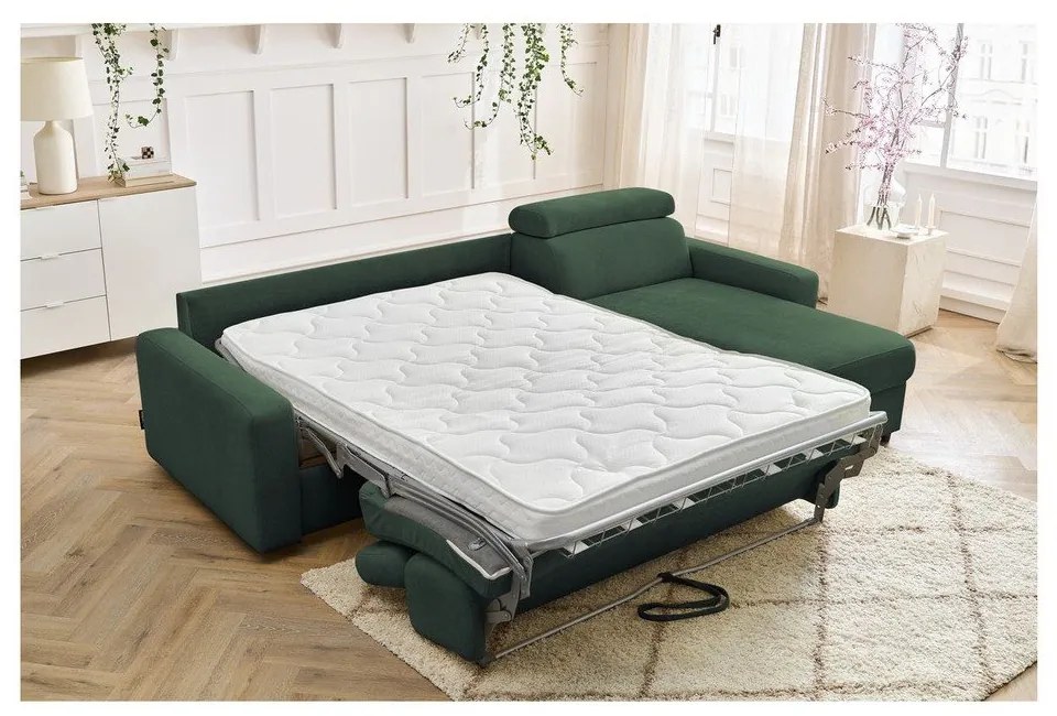 Tmavozelená rozkladacia rohová pohovka (variabilná) Monaco – Bobochic Paris