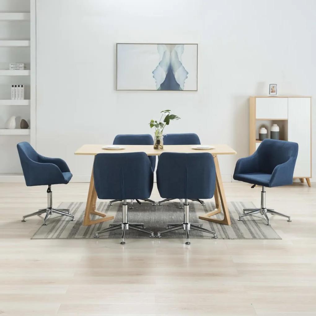 vidaXL Otočné jedálenské stoličky 6 ks, modré, látka