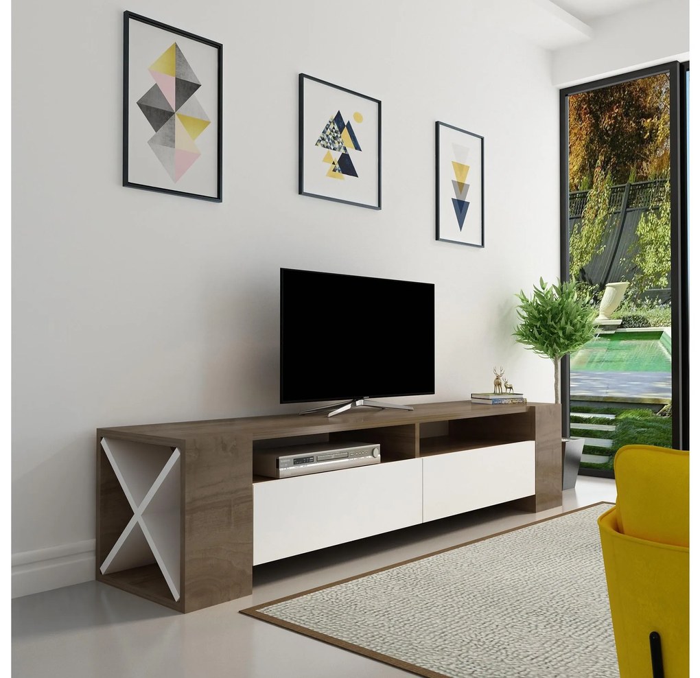 TV stolík/skrinka Sisuko (orech + biela) . Akcia -20%. Vlastná spoľahlivá doprava až k Vám domov. 1102585