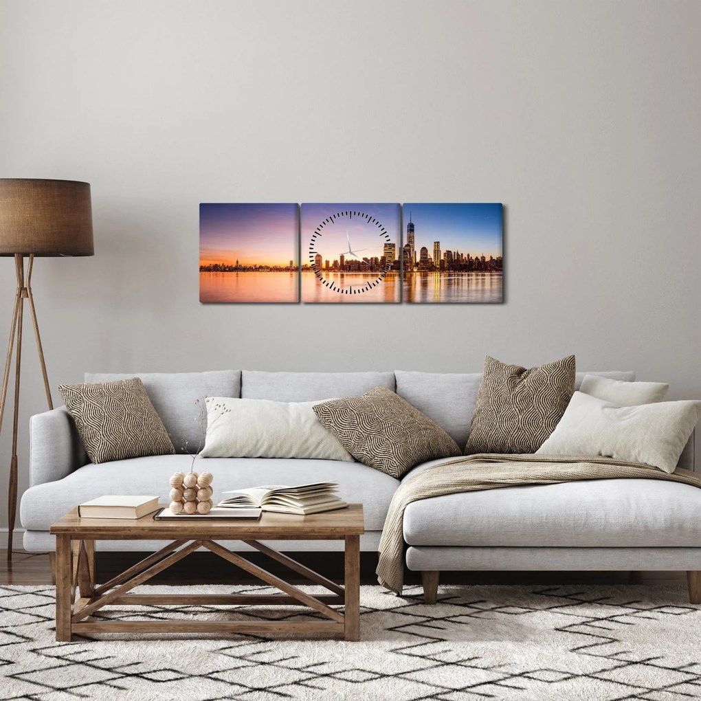 Obraz mesta pri západe slnka (s hodinami) (90x30 cm)