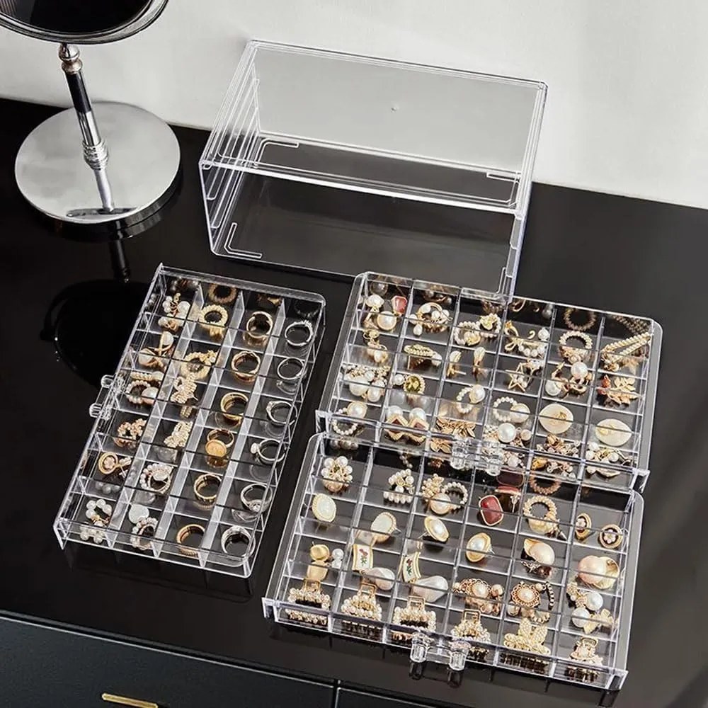 eCarla Kozmetický organizér na šperky a make-up, 3 pozdĺžne zásuvky s priehradkami, CARLA