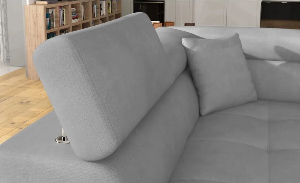 Svetlosivá zamatová rozkladacia/s úložným priestorom rohová pohovka (ľavý roh/do L) Anton – ELTAP