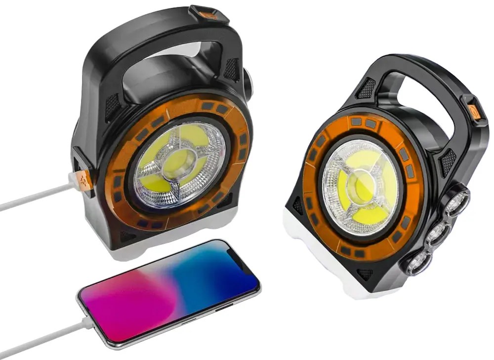 VERK Prenosné dobíjacie solárne LED svietidlo HB-6678C s funkciou powerbanky - zlatá