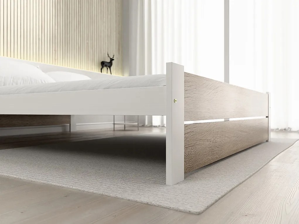 Posteľ IKAROS DOUBLE 180 x 200 cm, biela/dub sonoma Rošt: S lamelovým roštom, Matrac: Matrac Deluxe 10 cm