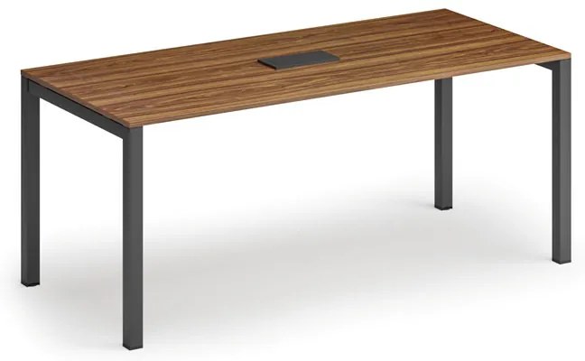 Rokovací stôl PRIMO SQUARE, 180x80 cm, orech + stolná zásuvka TYP III, čierna