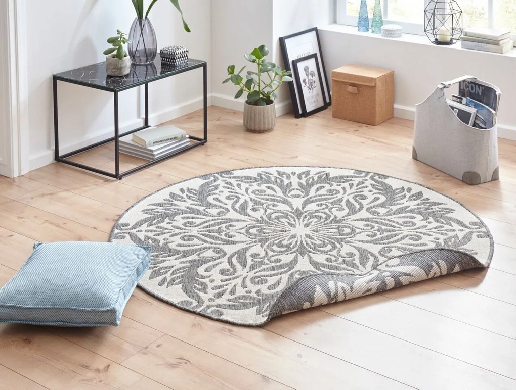 NORTHRUGS - Hanse Home koberce Kusový koberec Twin Supreme 103416 Madrid grey creme – na von aj na doma - 140x140 (priemer) kruh cm
