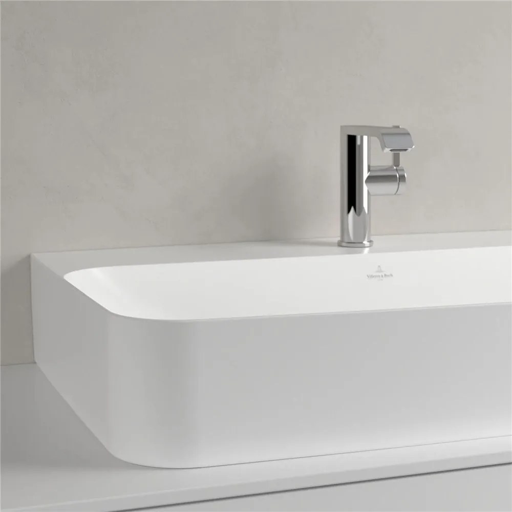 VILLEROY &amp; BOCH Finion závesné umývadlo s otvorom (spodná strana brúsená), bez prepadu, 800 x 470 mm, Stone White, s povrchom CeramicPlus, 41688LRW