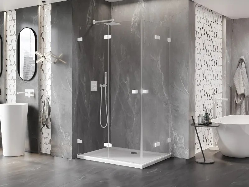 Mexen Lunar-F Duo, skladací sprchový kút 100 x 90 cm, 8mm číre sklo, biely profil, 836-100L-090P-20-00