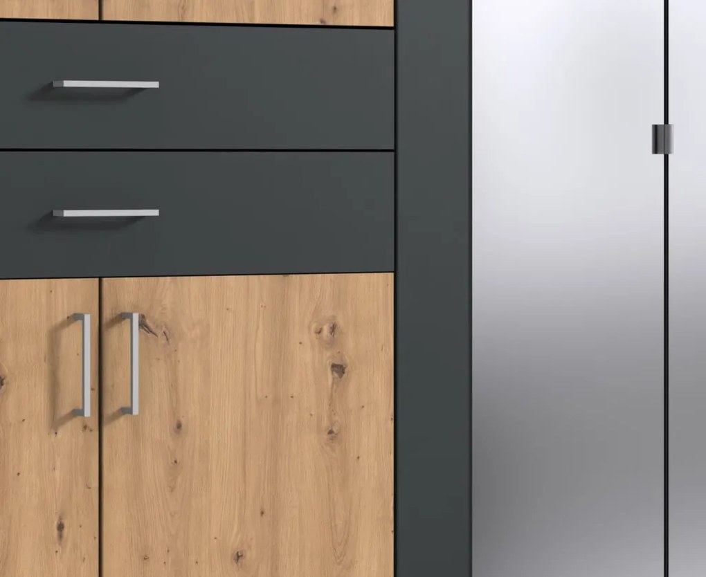 Šatníková skriňa Taiga, 270 cm, dub artisan/grafit