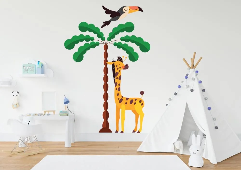 Žirafa a vtáčik - detská nálepka na stenu