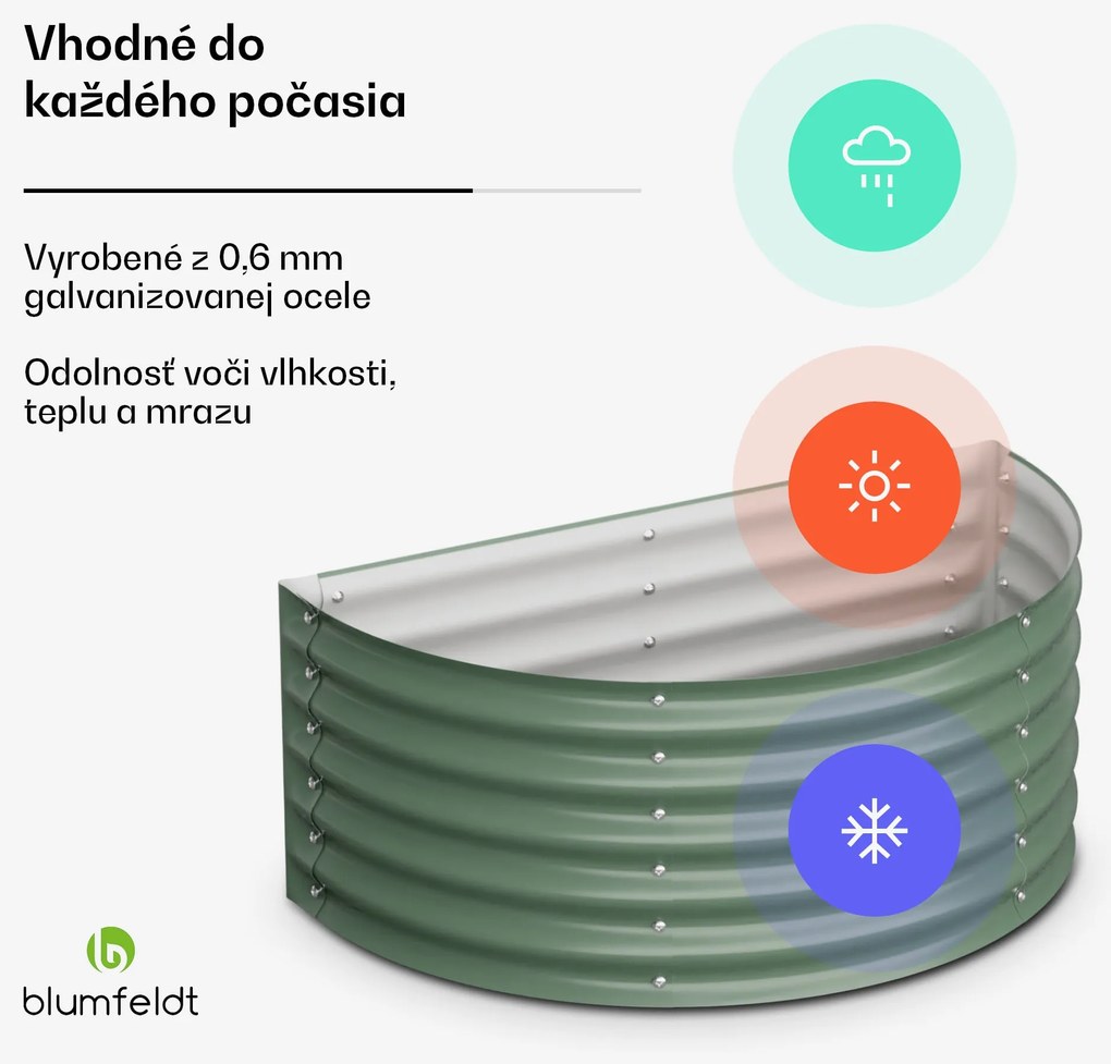 Blumfeldt High Grow Half Circle, polkruhový vyvýšený záhon, 105x43x60 cm, z vlnitého oceľového plechu, jednoduchá montáž, odolný voči hrdzi a mrazu