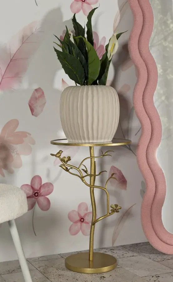 Odkladový stolík Birds 38 cm sklo zlatý