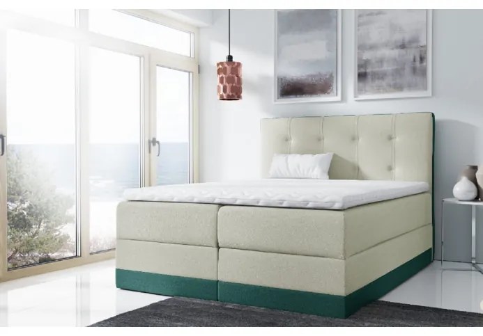 Jednoduchá čalúnená posteľ Tory 140x200, zelená + TOPPER