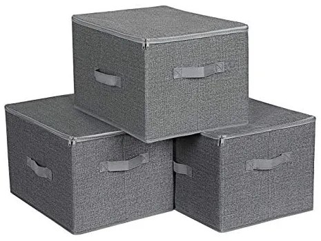 Úložné boxy, 3ks, skladacie, zapínanie na zips, 25x30x45cm, sivé