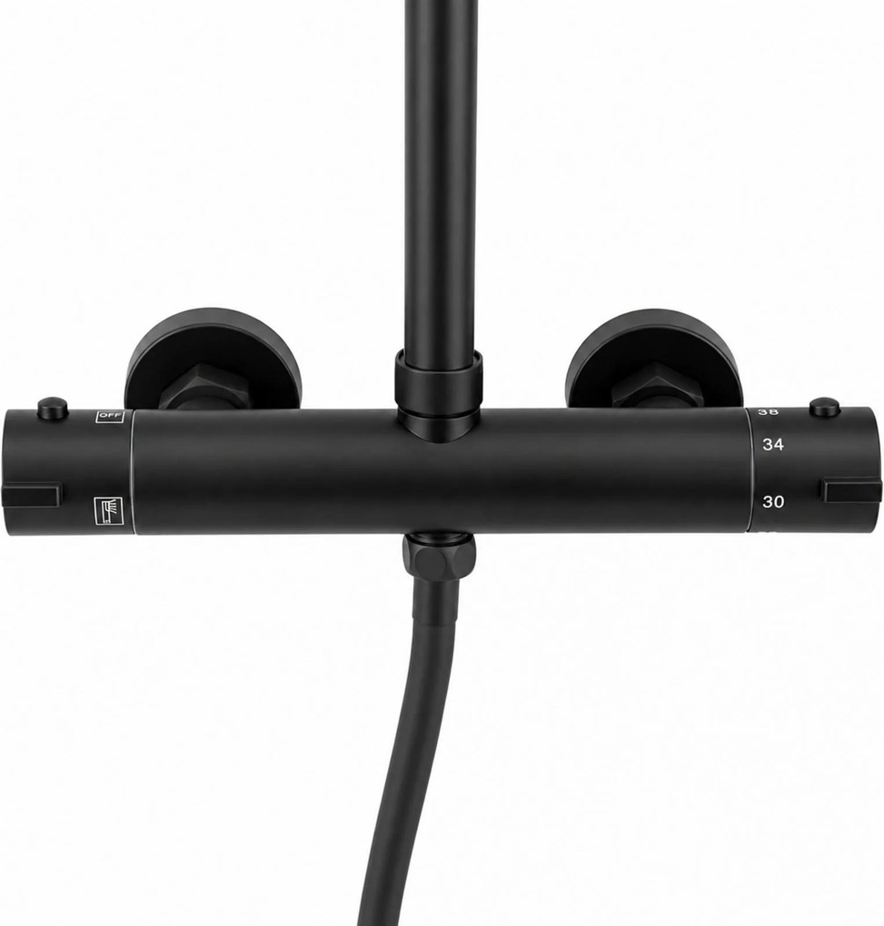 Erga Dubaj, sprchový set s termostatickou batériou a hlavovou sprchou 30 cm, čierna matná, ERG-YKA-BP.DUBAJ-THERM-30-BLK