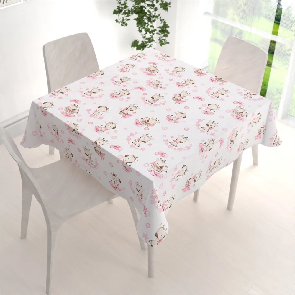 Biante Detský bavlnený štvorcový obrus Sandra SA-438 Ružové žirafy na bielom 80x80 cm