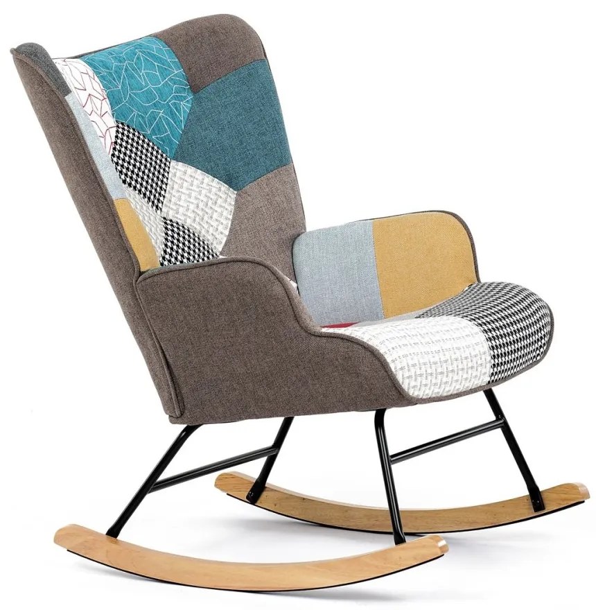 Hojdacie kreslo FABIAN — kov, masív, látka, patchwork