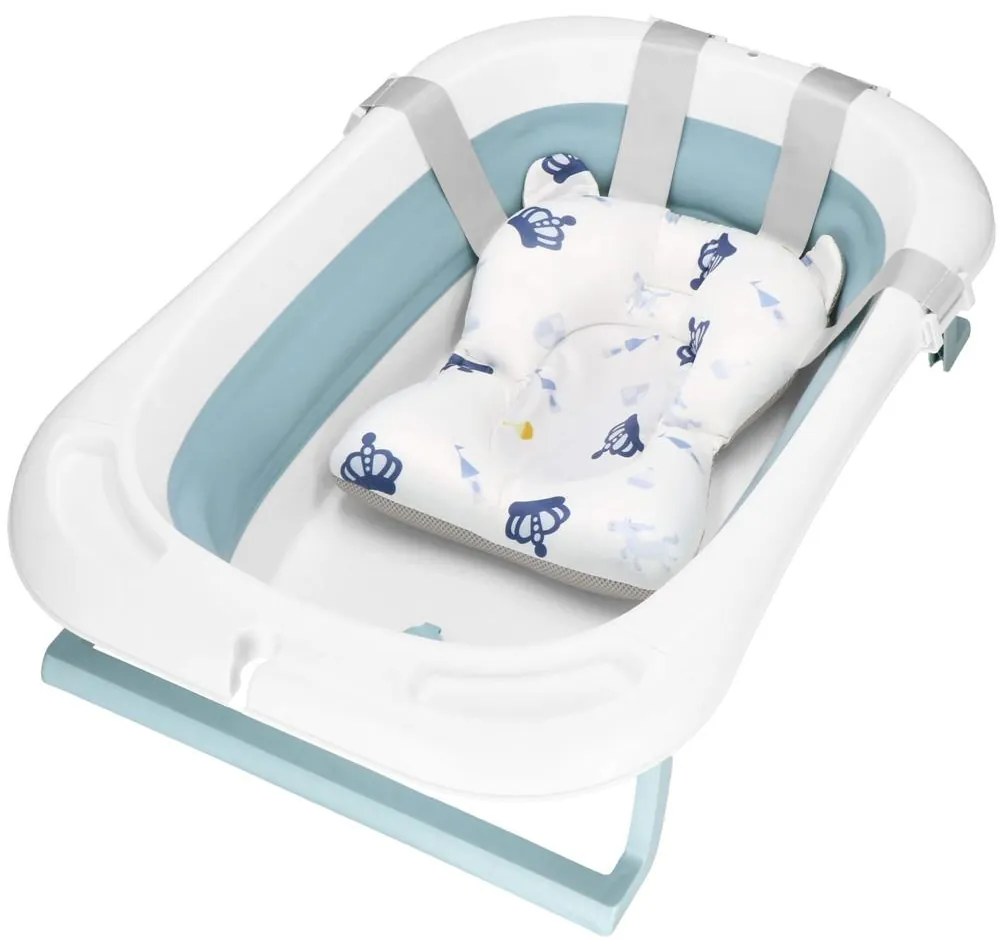 SPRINGOS Skladacia detská vanička 35 L pre bábätká, s teplomerom a vankúšikom, biela a modrá SB0063