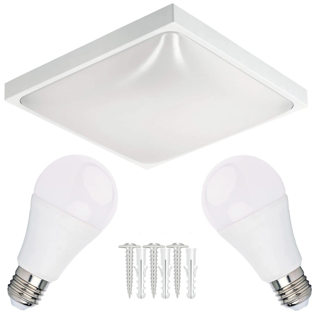 ECOLIGHT LED stropné svietidlo 2xE27 štvorcové biele + 2x E27 10W neutrálna biela žiarovka
