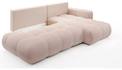 Rozkladacia rohová čalúnená sedacia súprava s úložným priestorom do L ALMADA pravá ružová