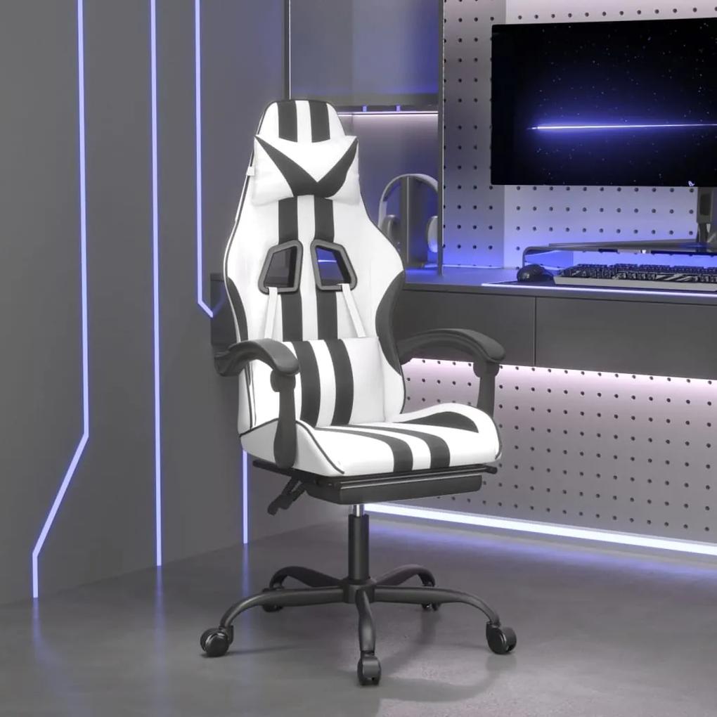 Herná stolička s podnožkou biela a čierna umelá koža 3143840