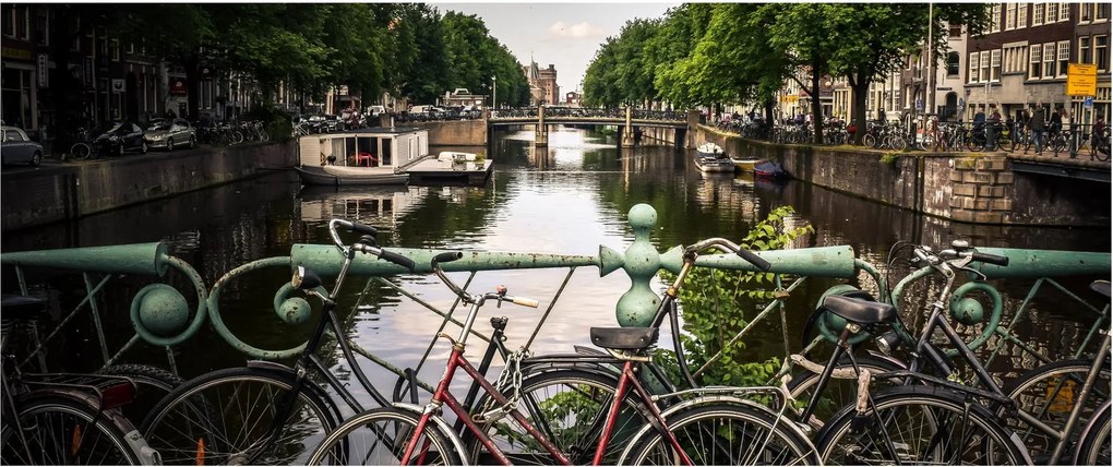 Obraz bicykla v meste (120x50 cm)