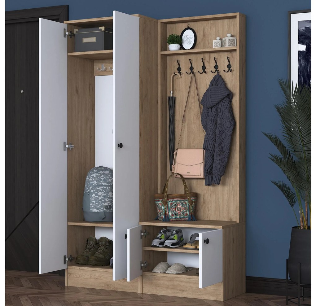 Predsieňová zostava Bivake 2 (biela + orech). Akcia -19%. Vlastná spoľahlivá doprava až k Vám domov. 1093973