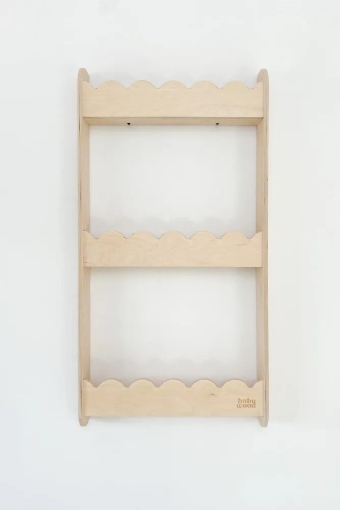 Detská nástenná polica stredná – 3 úrovne úložného priestoru Prírodná
