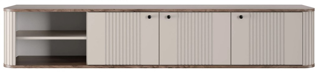 Závesný TV stolík Vespera 3D 187 cm - kašmírová / orech / čierna
