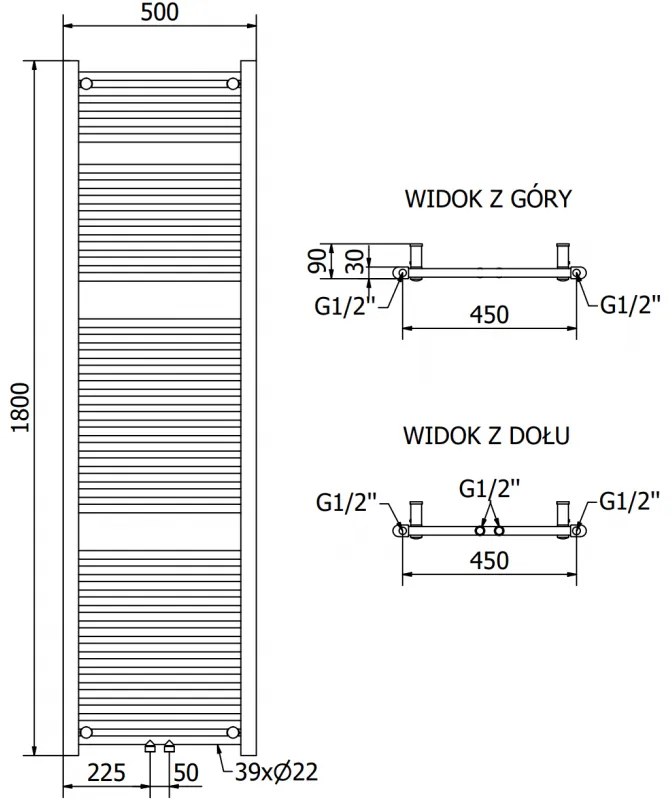 Mexen Mars, elektrické vykurovacie teleso 1800 x 500 mm, 900 W, čierna, W110-1800-500-2900-70