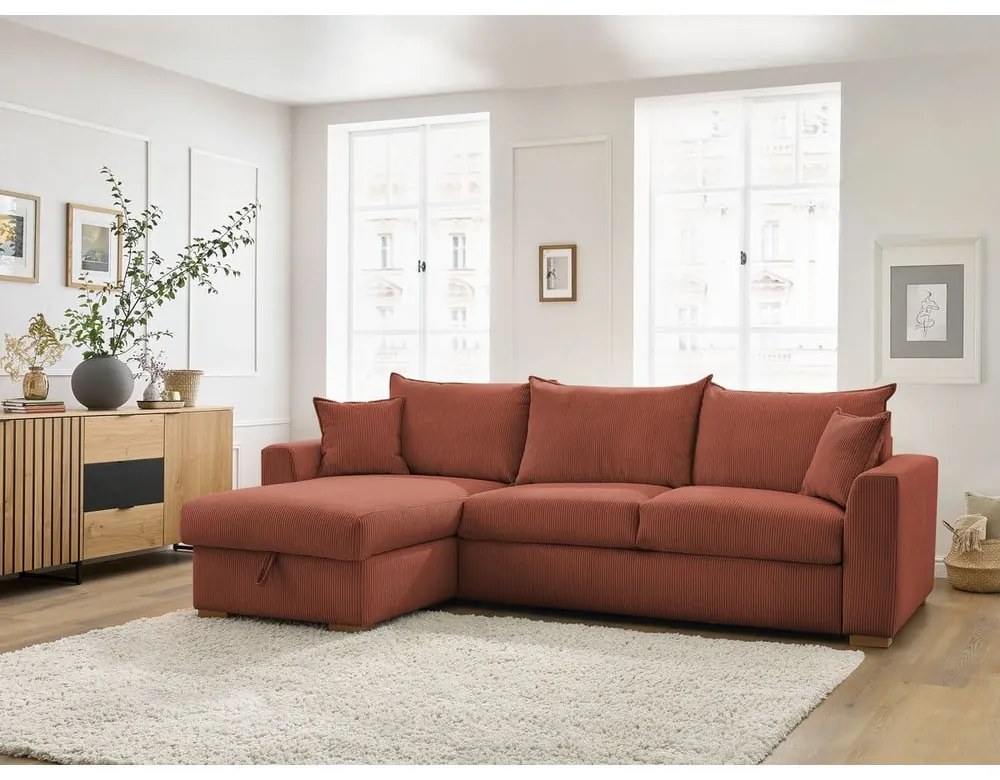 Menčestrová rozkladacia rohová pohovka v tehlovej farbe (variabilná) Augustin – Bobochic Paris