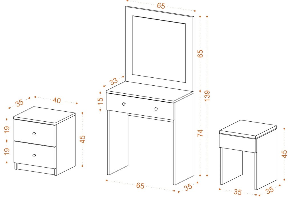 Toaletný stolík Nikki (Biela). Akcia -19%. Vlastná spoľahlivá doprava až k Vám domov. 1071718