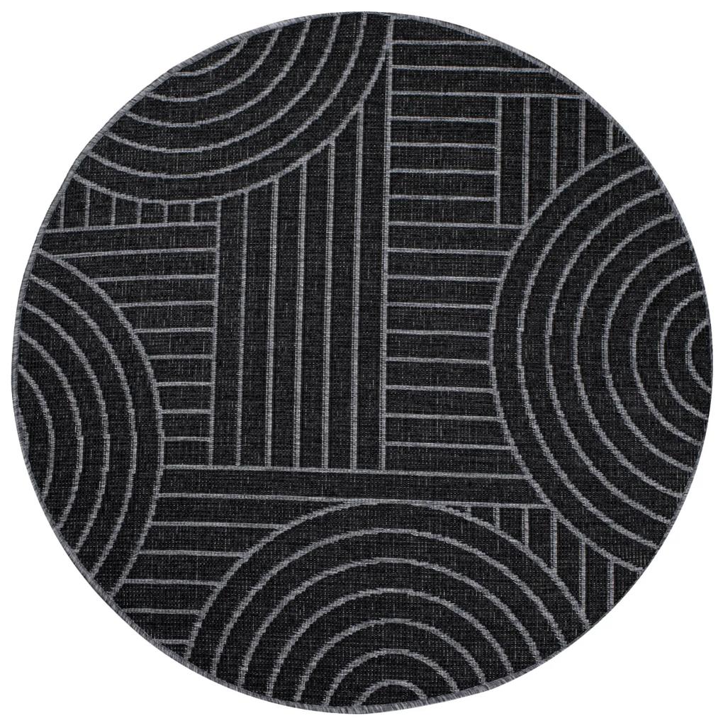 Dekorstudio Obojstranný okrúhly koberec na terasu DuoRug 5842 - antracitový Priemer koberca: 160cm