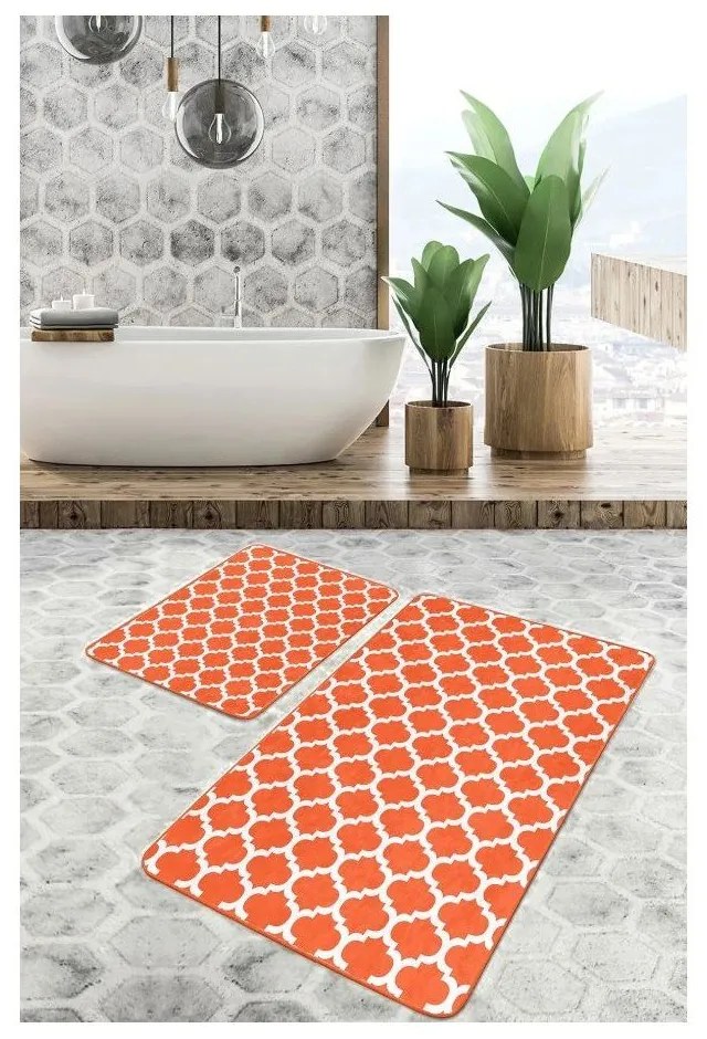 Oranžové zamatové kúpeľňové predložky v súprave 2 ks 60x100 cm – Mila Home