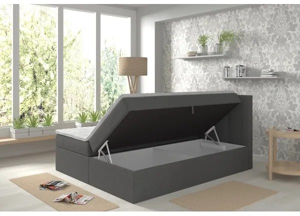 Čalúnená posteľ EMBER 180x200 cm s matracmi a topperom, s úložným priestorom, antracitová