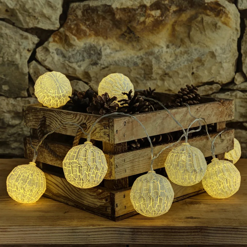 DECOLED Svetelná reťaz LED na batérie, 10 teplých bielych LED diód, 1,8 m, guľa