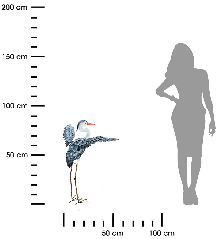 Záhradná kovová figúrka Crane 2, 86 cm, viacfarebná