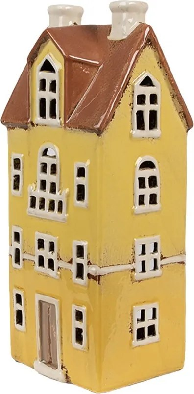 Žltý keramický svietnik na čajovú sviečku domček Candle Village - 11*9*25 cm