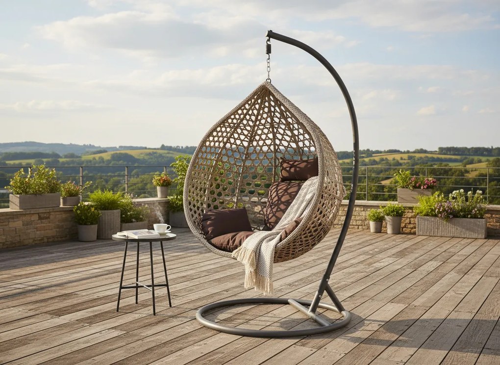 Garden Line ZÁVESNÁ STOLIČKA VEĽKOSŤ L ŠEDÁ, ŠEDÝ VANKÚŠ, TMAVOSEDÝ RÁM