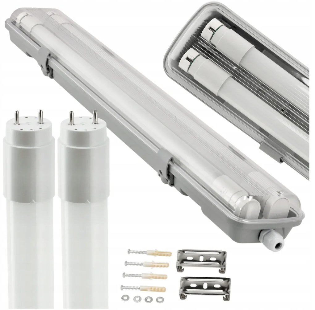 BERGE Hermetické svietidlo 60cm + 2x LED trubica studená biela