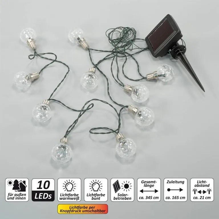 Sada solárnych svetelných reťazí 10 LED, 12 ks