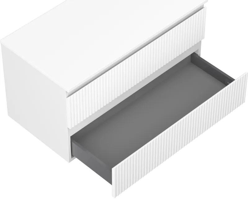 Mexen Rivel, kúpeľňová skrinka 90 cm s pracovnou doskou, 2 zásuvky, drážkovaná, biela matná, 91A20-09047-2-BFFC01